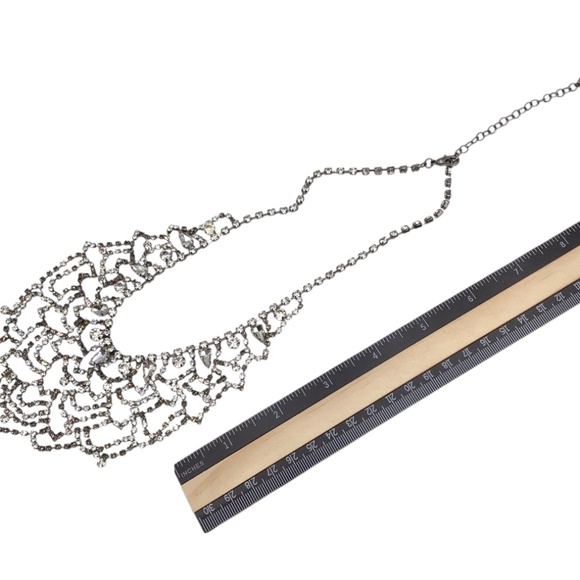 Vintage Rhinestone Bib Necklace, Sparkly Clear Crystal Statement Necklace - Picture 14 of 15